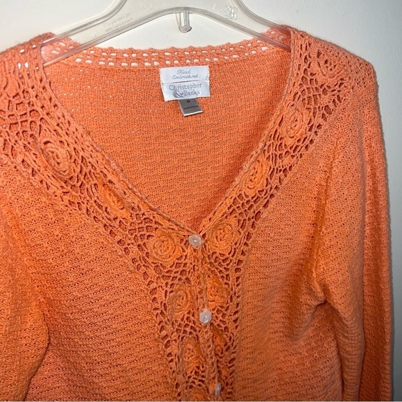 Christopher & Banks Orange Knit Button Front Cardigan with Flower Buttons Medium - Picture 8 of 9